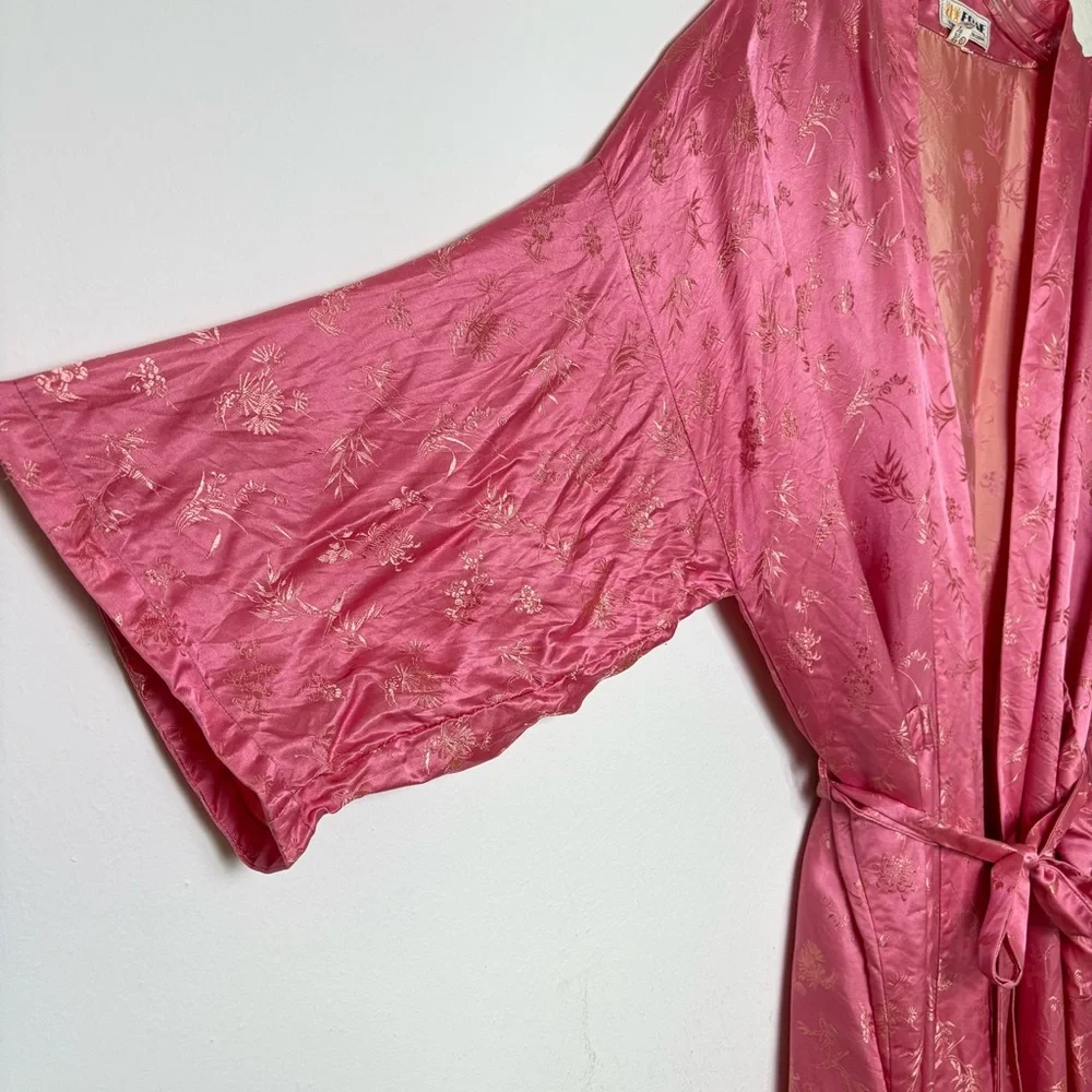 ESME Vintage Asian Oriental Embroidered Jacquard Long Silk Belted Kimono Robe M - Picture 9 of 16